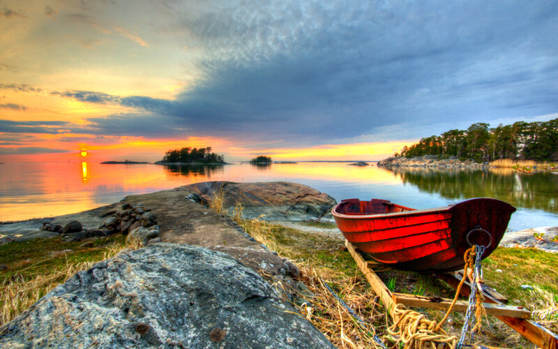 Red Boat on Shore