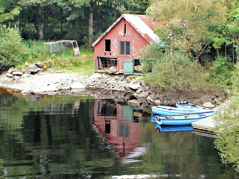 Red Boathouse by Lake