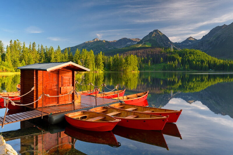 Red Boats at Lake Dock