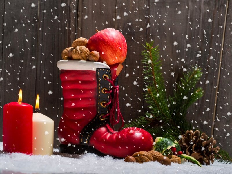 Red Boot with Apples — Festive