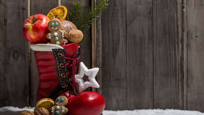Red Boot with Holiday Treats — Festive