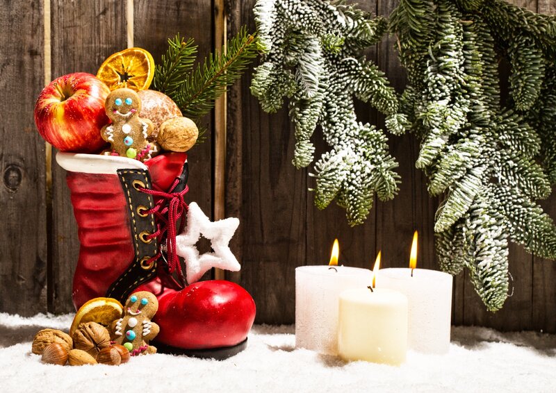Red Boot with Holiday Treats — Festive, Winter