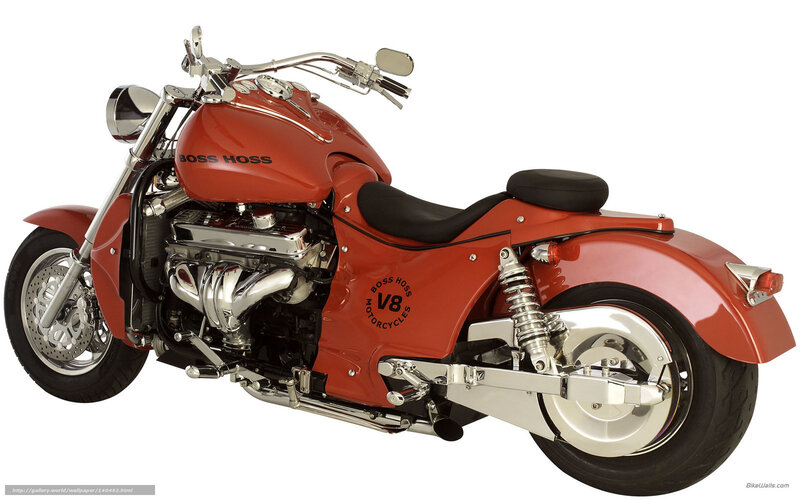 Red Boss Hoss Motorcycle — Neutral, Photograph, Engine