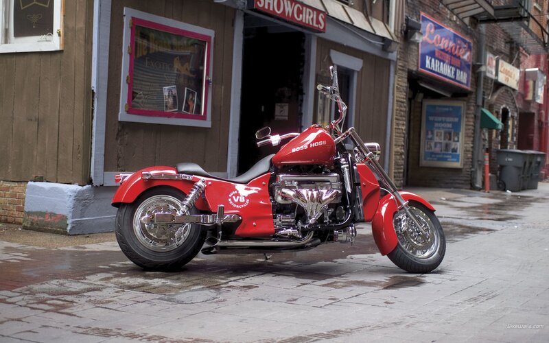 Red Boss Hoss motorcycle on street