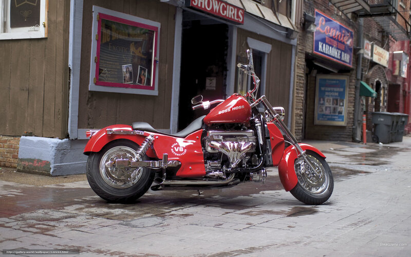 Red Boss Hoss motorcycle on street