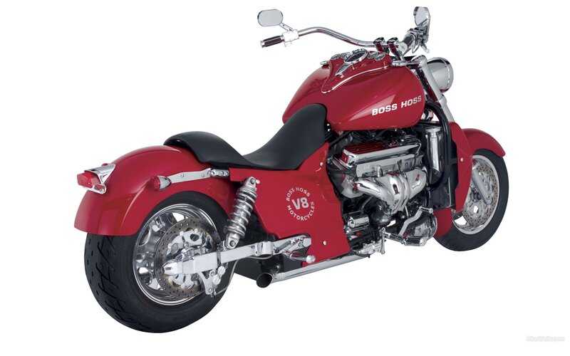 Red Boss Hoss V8 motorcycle
