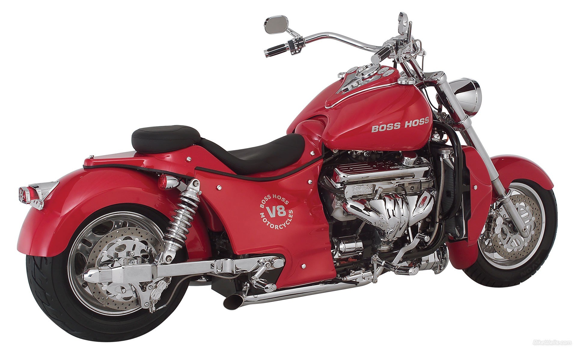 Red Boss Hoss V8 motorcycle