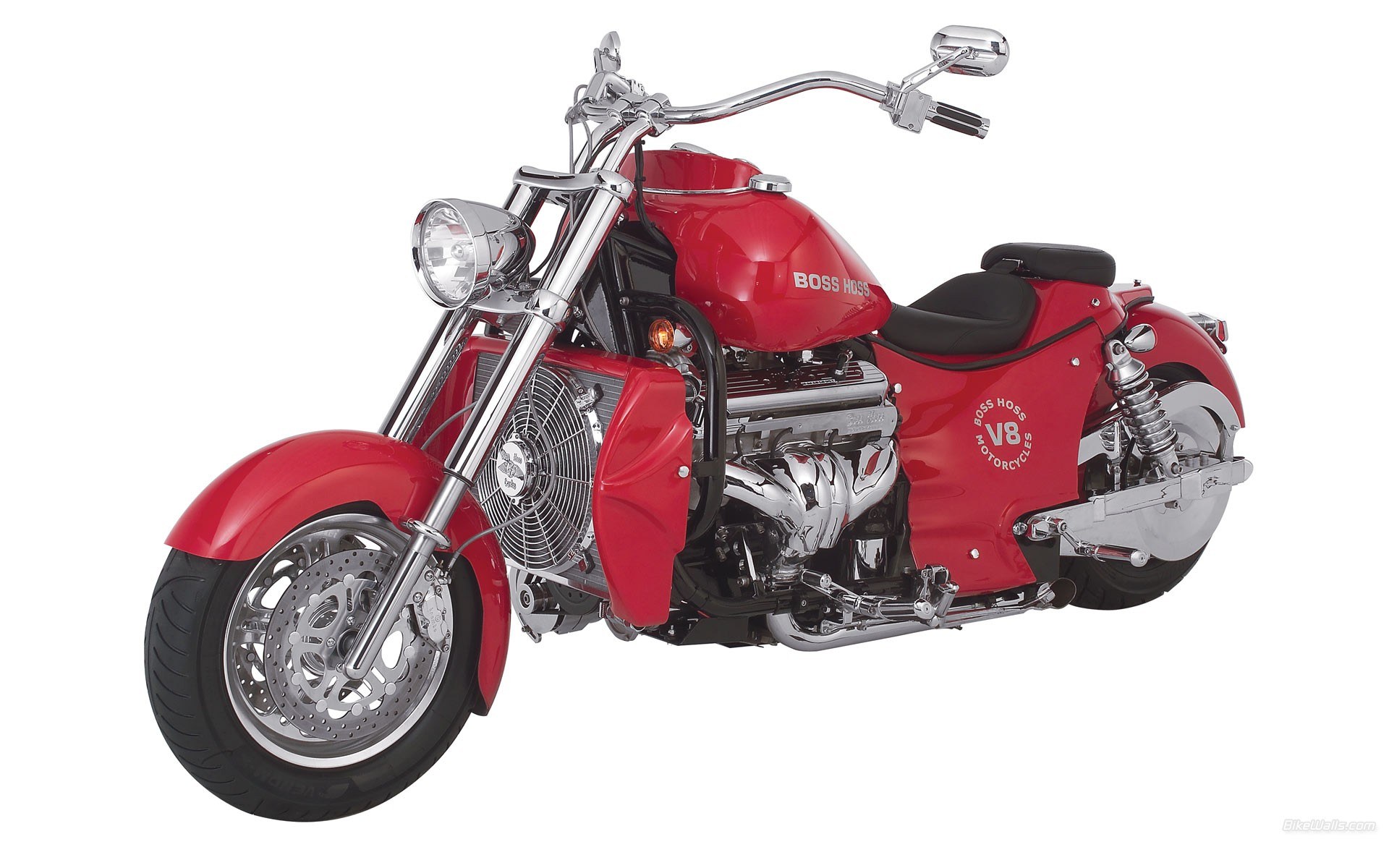 Red Boss Hoss V8 motorcycle