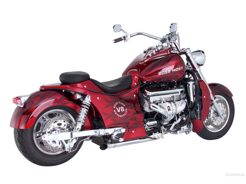 Red Boss Hoss V8 motorcycle