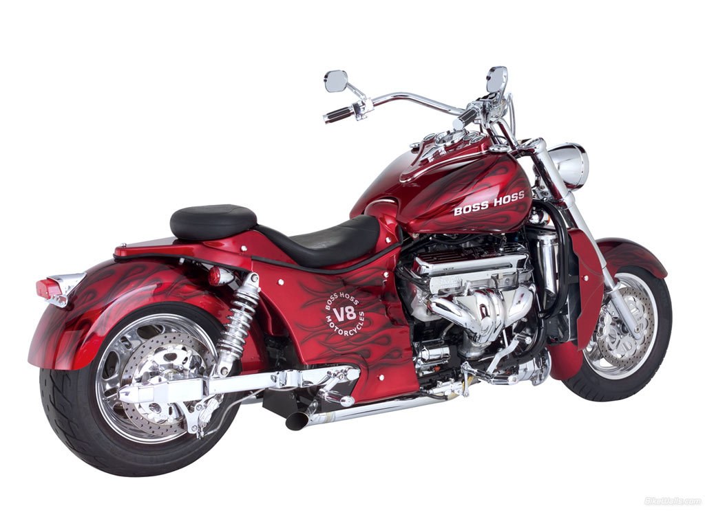 Red Boss Hoss V8 motorcycle
