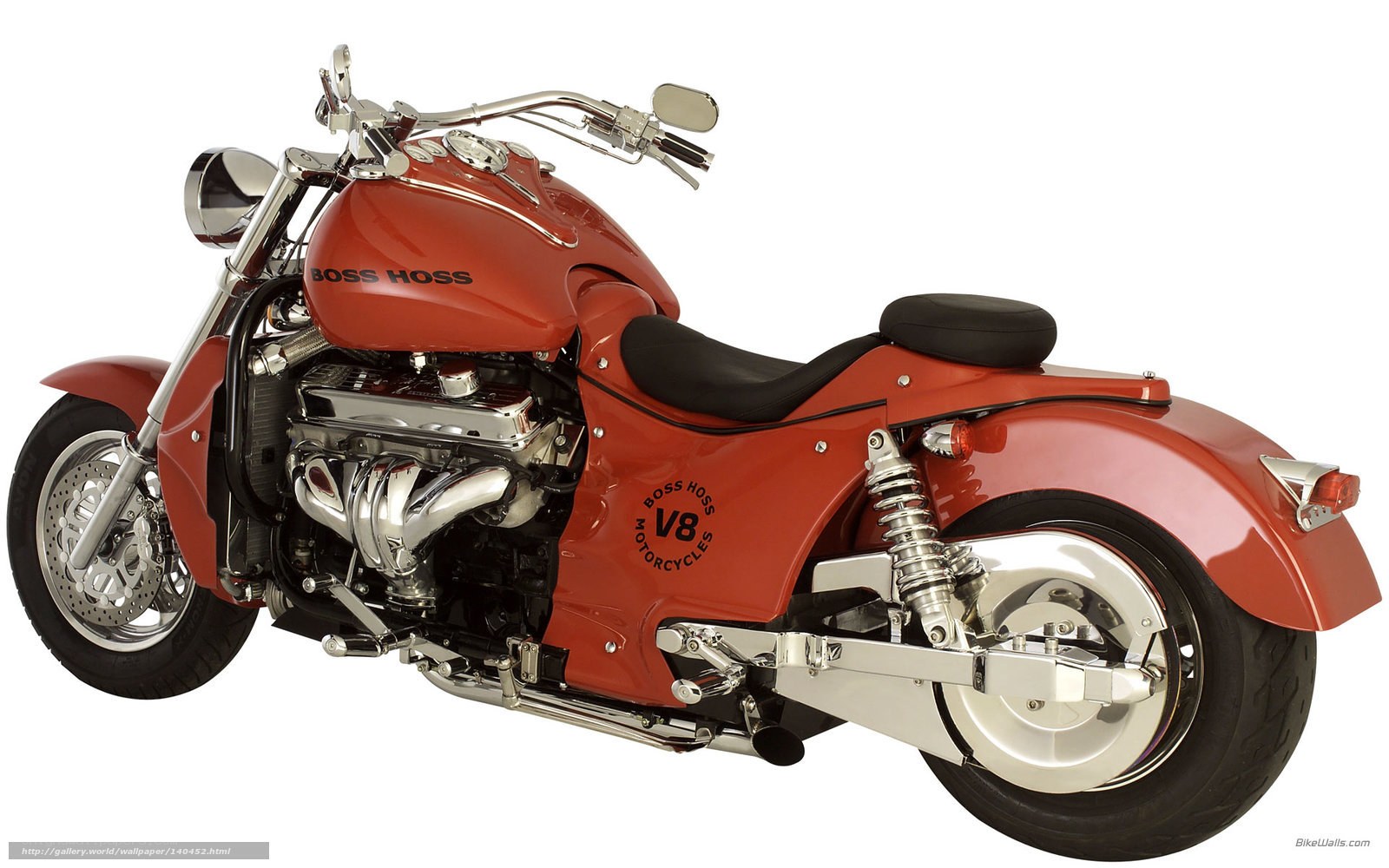 Red Boss Hoss V8 motorcycle
