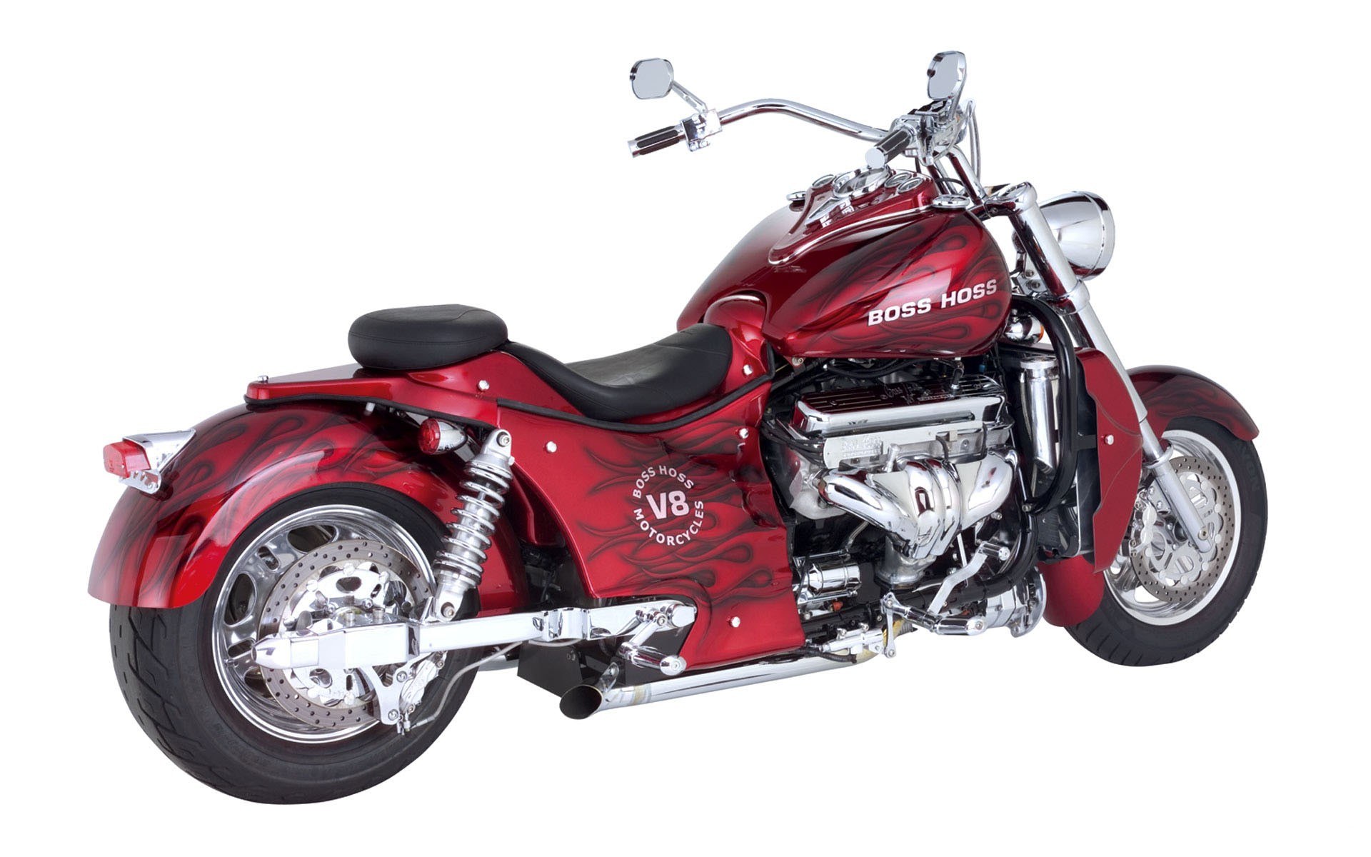 Red Boss Hoss V8 motorcycle