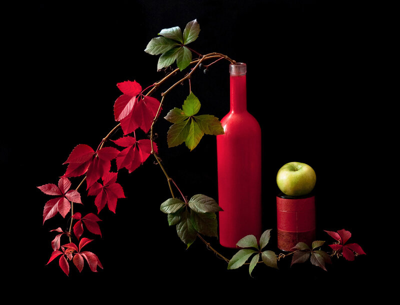 Red Bottle with Leaves