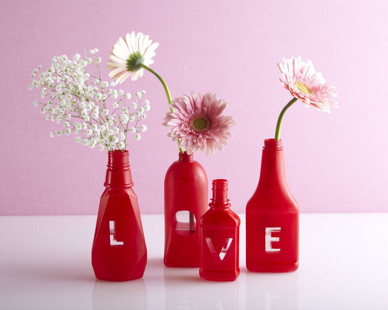 Red Bottles with Flowers