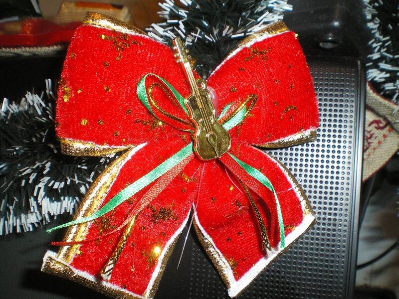 Red Bow with Guitar Ornament