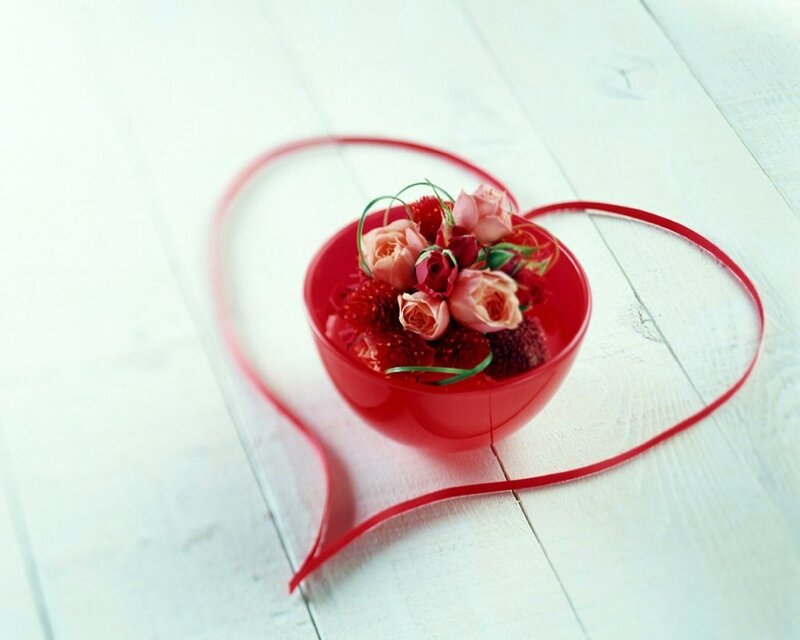 Red Bowl with Flowers — Calm, Photograph, Ribbon