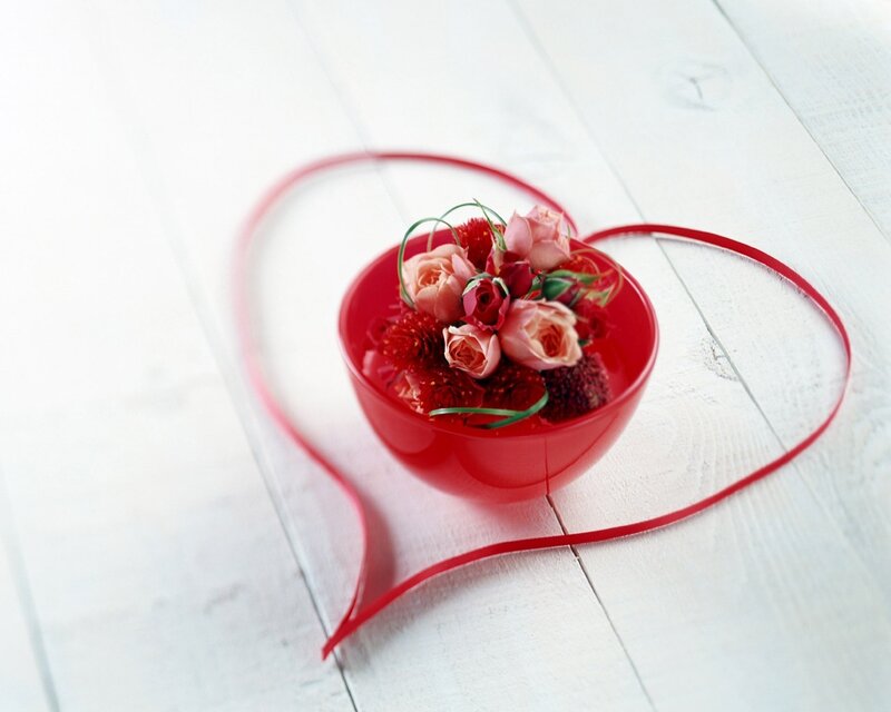 Red Bowl with Flowers — Calm