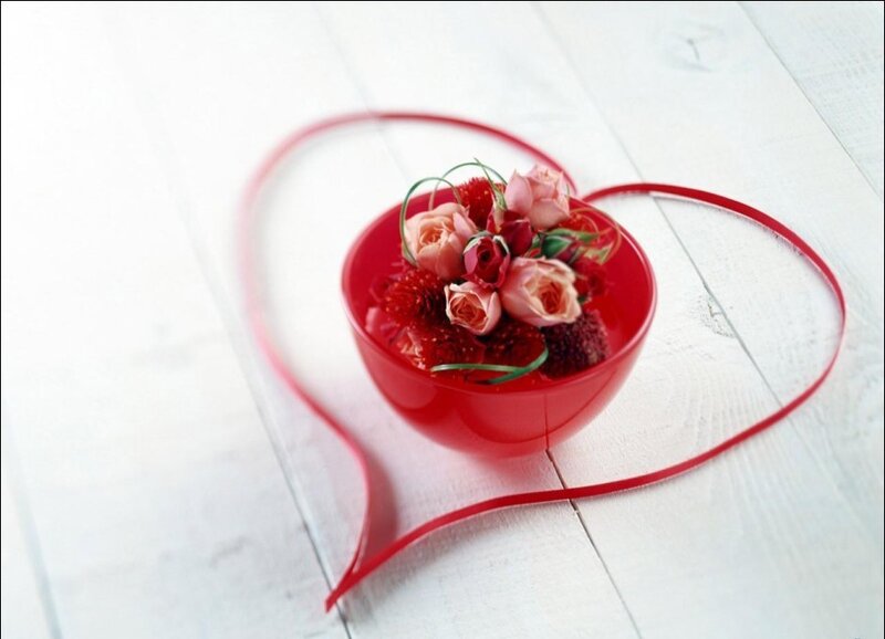 Red Bowl with Flowers — Romantic