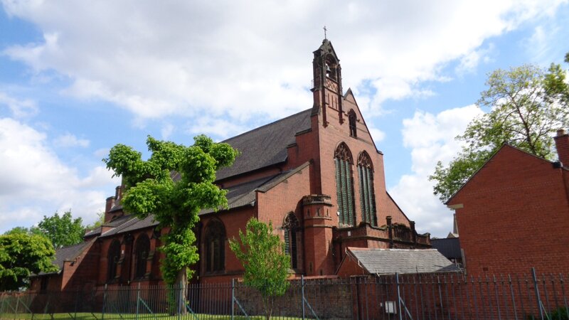 Red Brick Church Building — Serene, Afternoon, Photograph