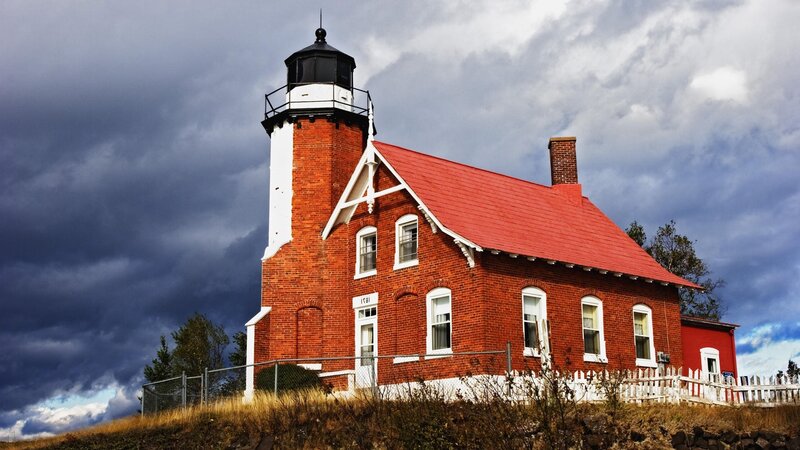 Red Brick Lighthouse — Dramatic
