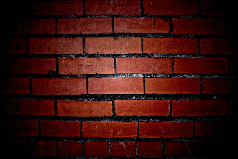 Red Brick Wall — Dark, Photograph, Mortar, Black
