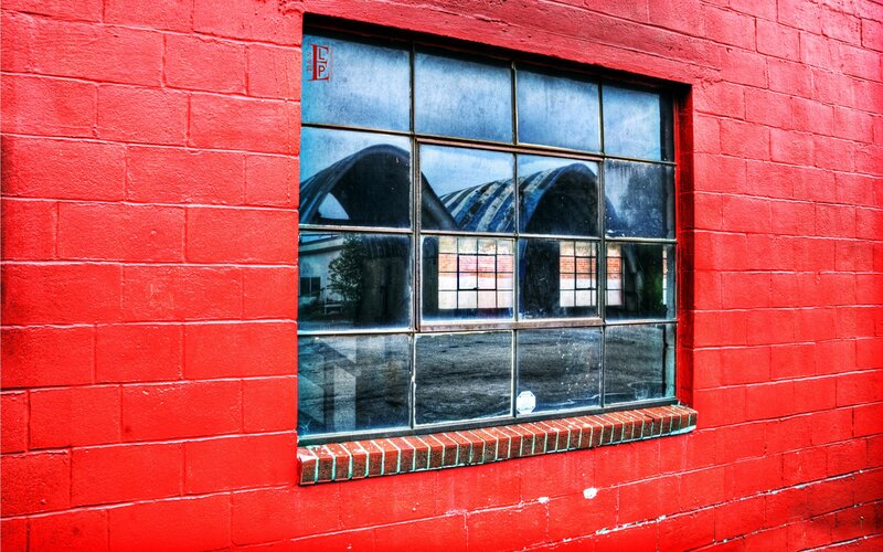 Red Brick Wall Window — Dramatic, Photograph