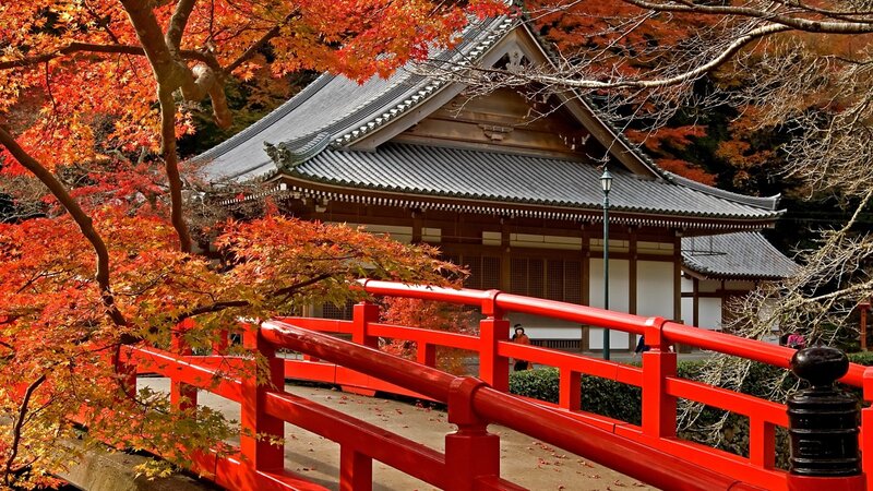 Red Bridge and Temple — Serene