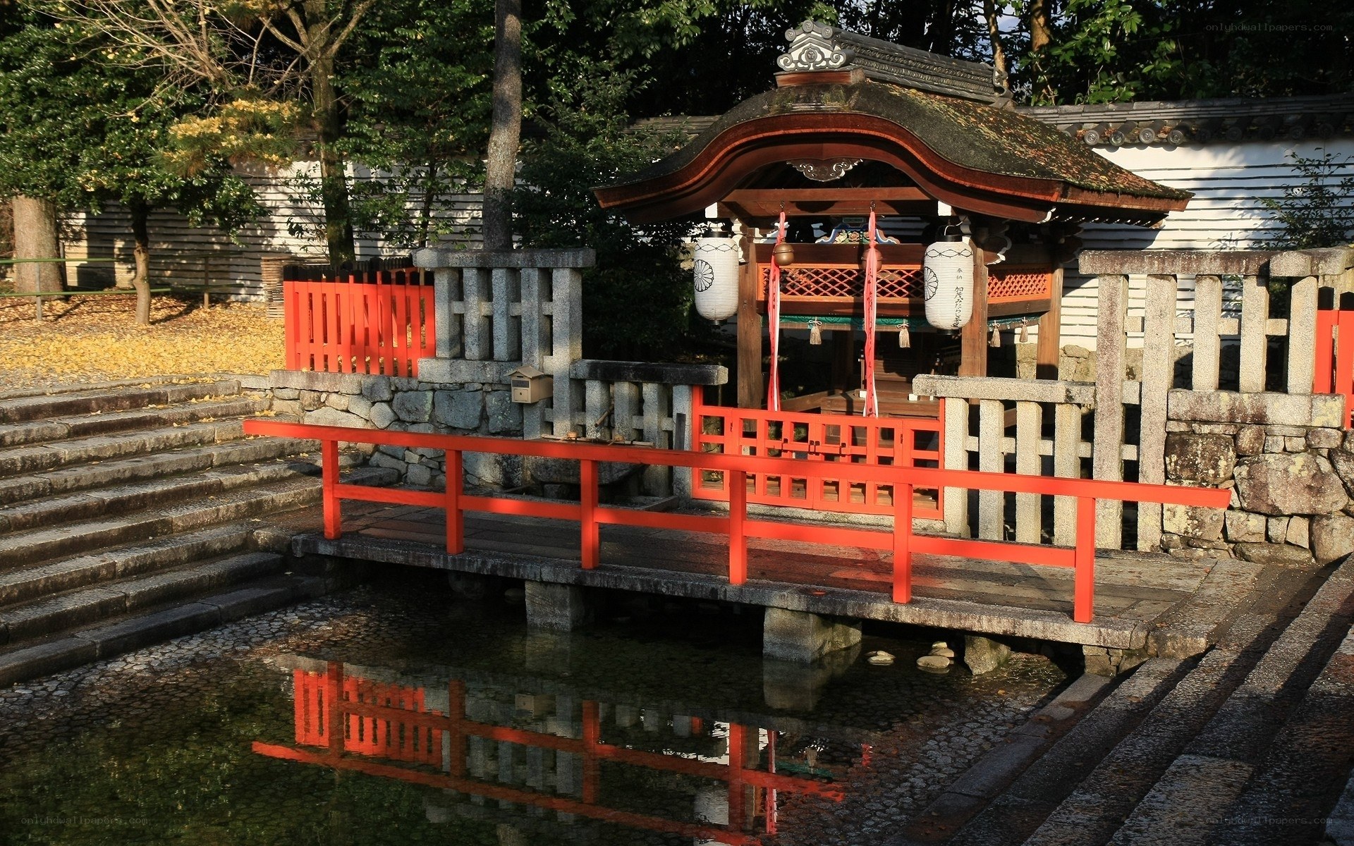 Red bridge at a Japanese shrine