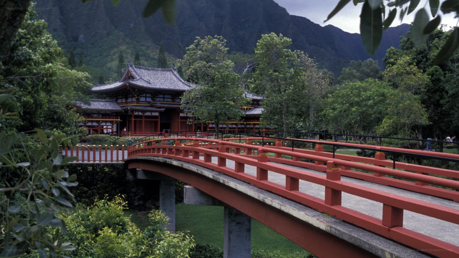 Red bridge at Japanese temple