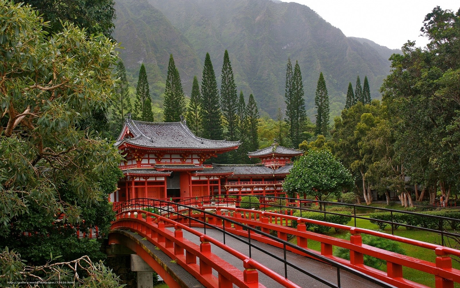 Red bridge at Japanese temple