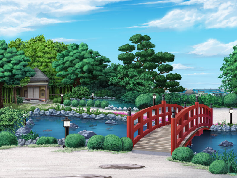 Red Bridge in Garden — Blue