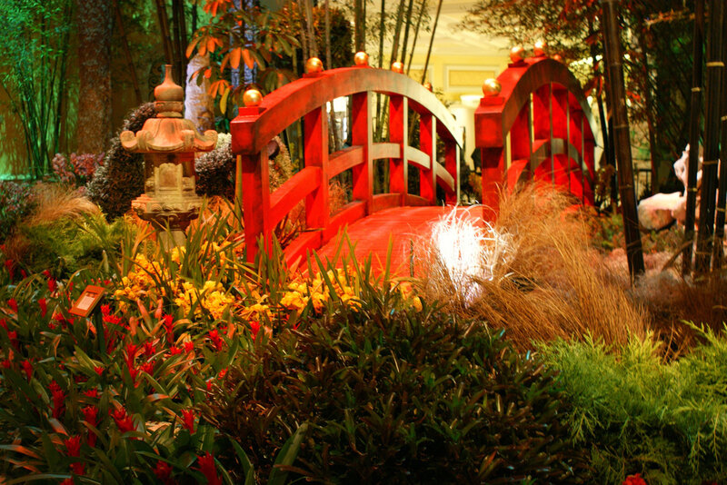 Red bridge in garden display
