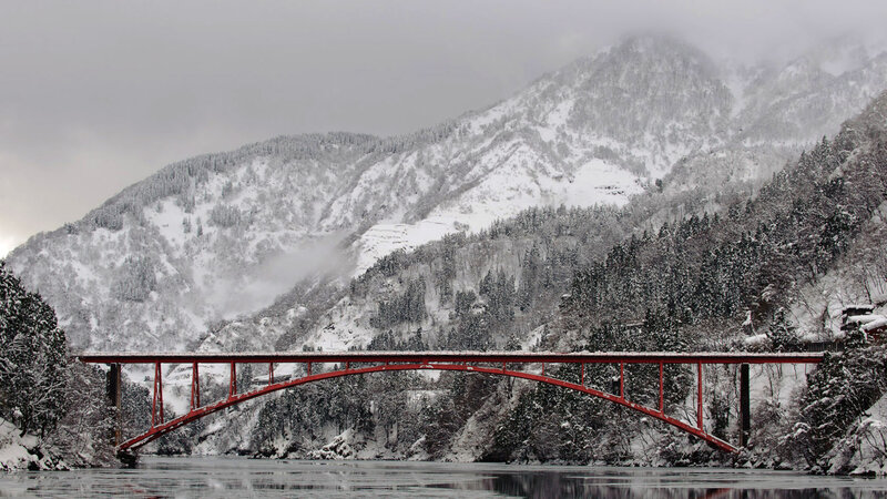Red Bridge in Snow — Cold