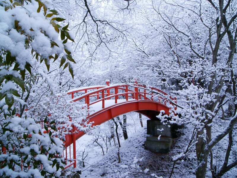 Red Bridge in Snow