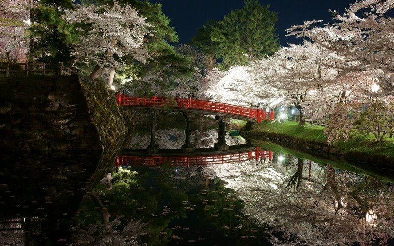 Red Bridge over Canal — Serene