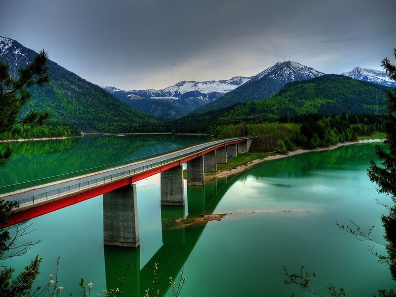 Red Bridge over Lake