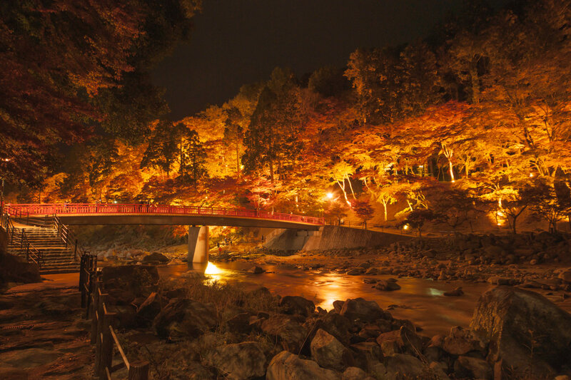 Red Bridge over River — Orange