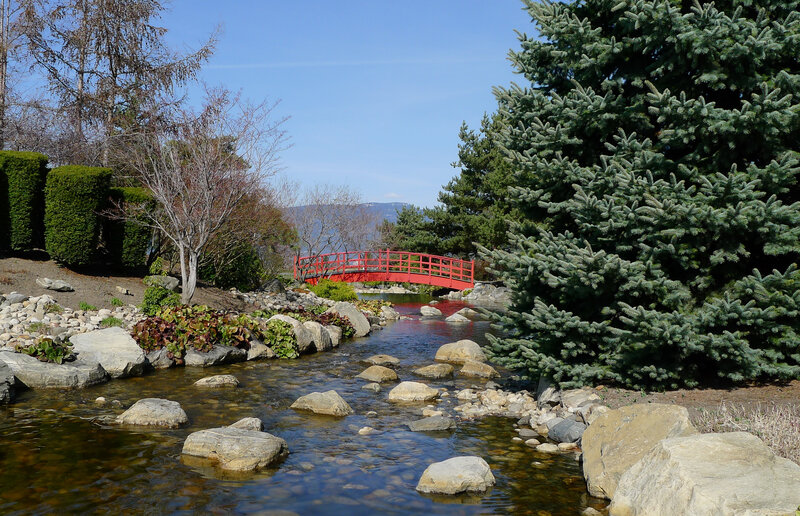Red Bridge over Stream — Green