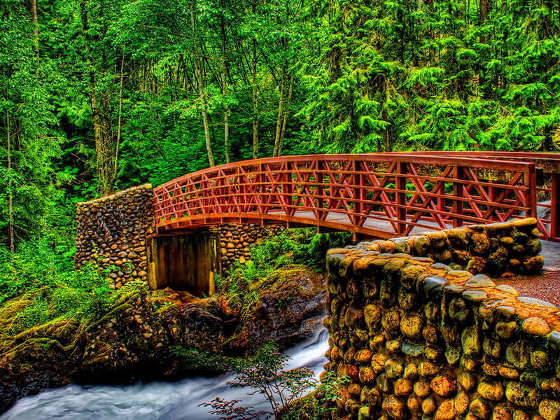 Red Bridge over Stream