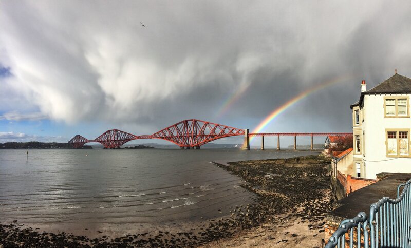 Red Bridge over Water — Gray