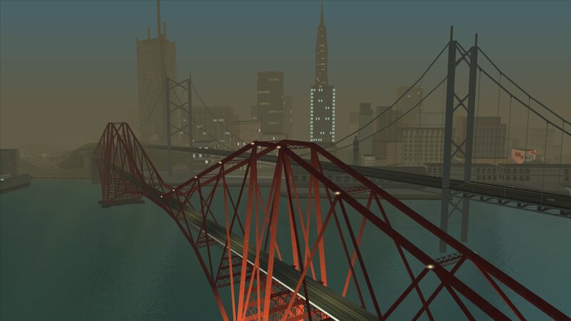 Red Bridge over Water — Hazy