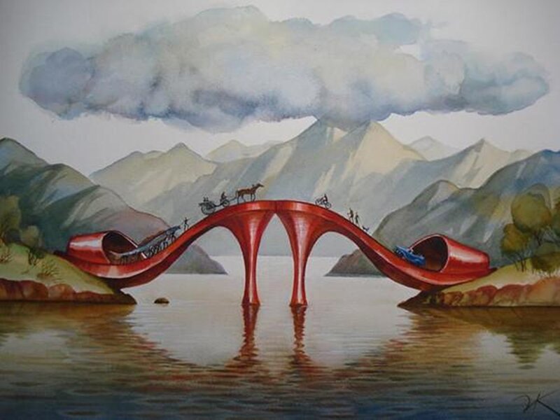 Red Bridge over Water