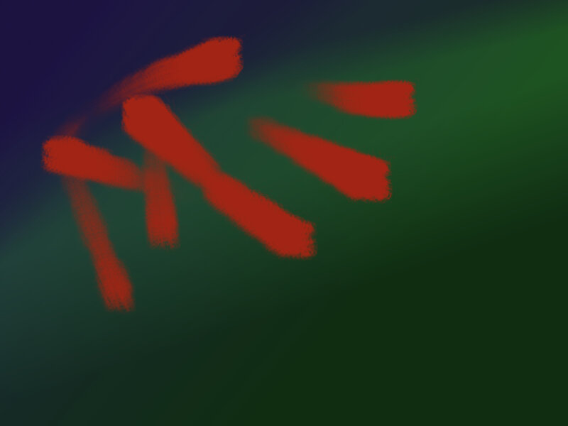 red brush strokes on green