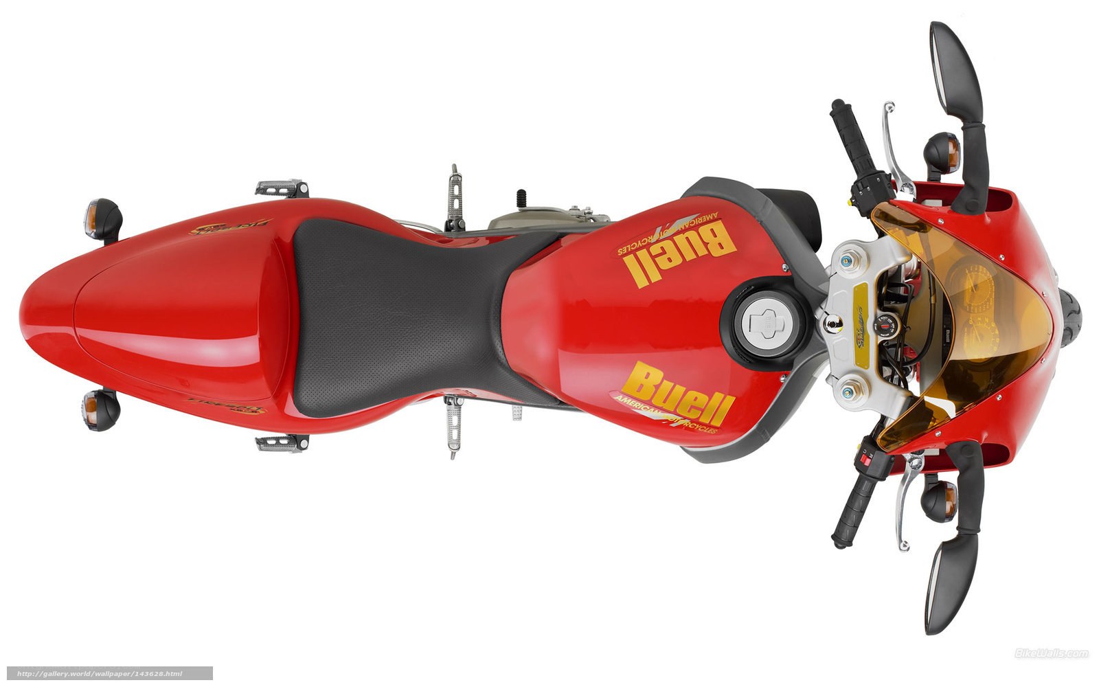 red buell motorcycle from above