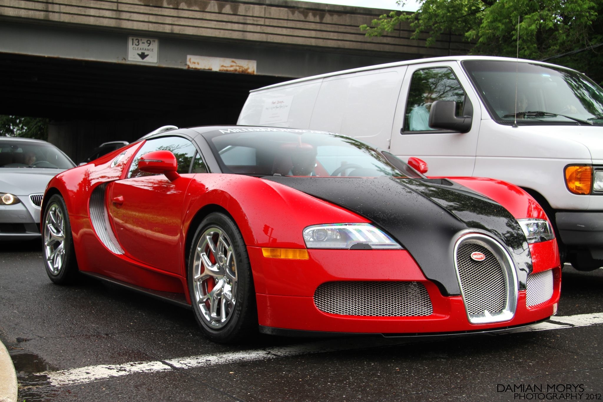 Red Bugatti Veyron parked
