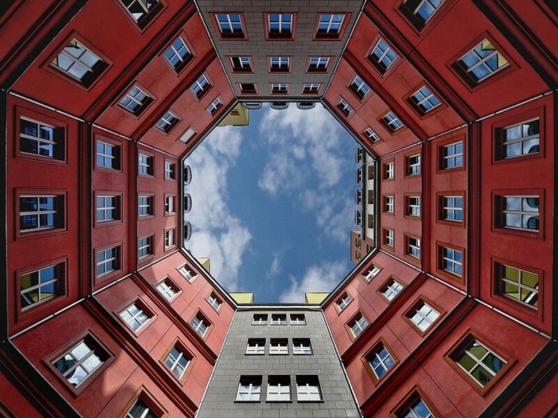 Red Building Courtyard