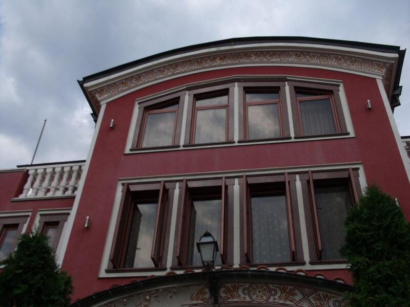 Red Building Facade — Overcast, Photograph