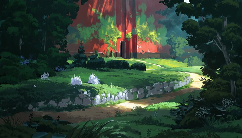 Red Building in Garden