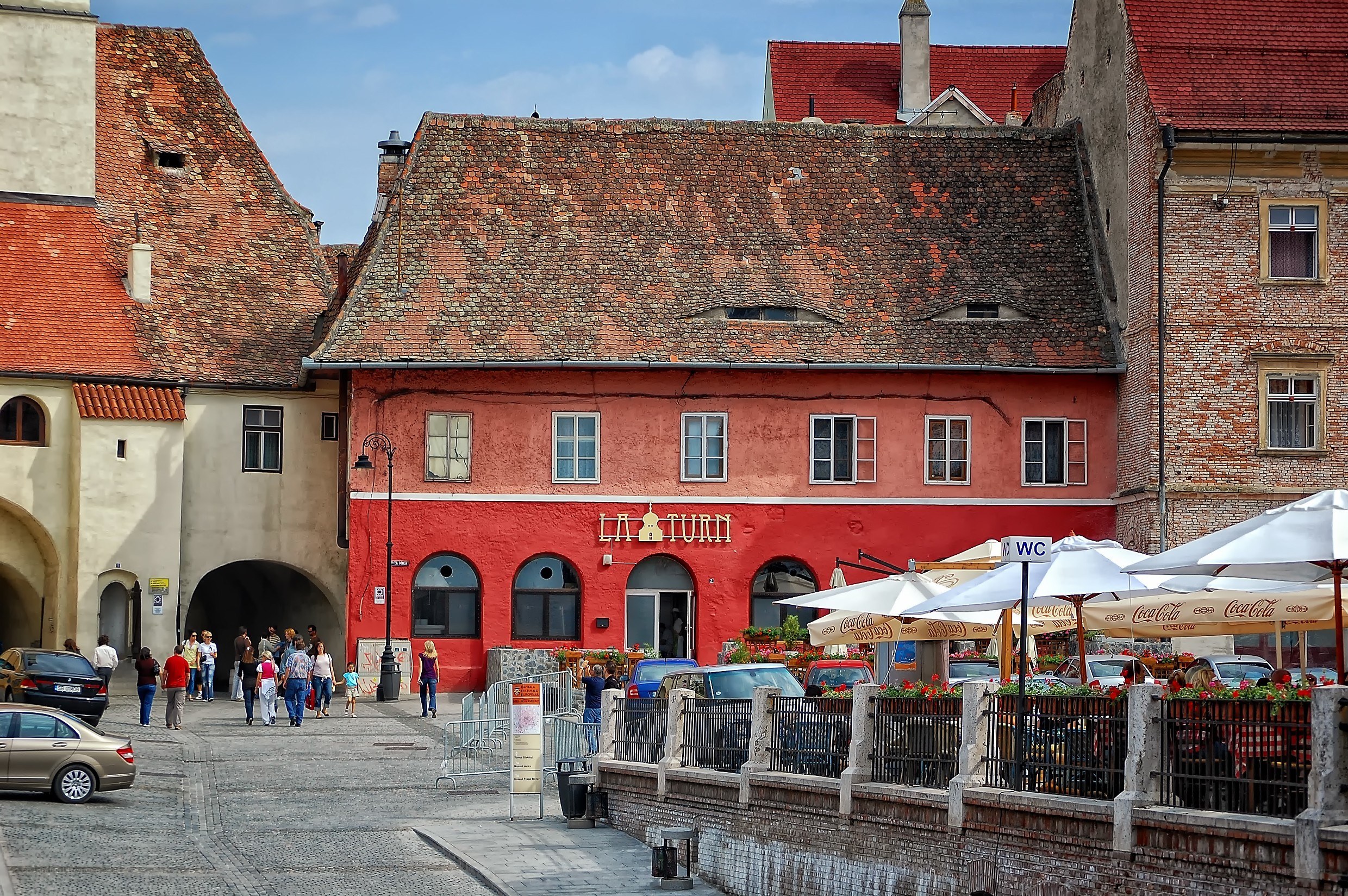 Red building in old town square