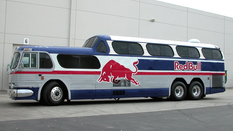 Red Bull branded bus